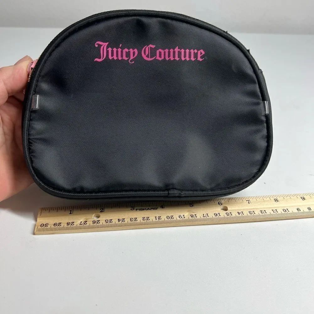 Juicy Couture Cosmetic Make Up Bag Pink Gold Zip Spellout Logo Preowned Black